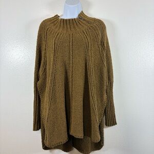 Free People Olive Textured Zip Neck Oversized Sweater SzXS/S